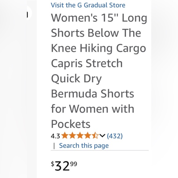 Women's 15” Long Hiking Cargo Capris Stretch Quick Dry Bermuda Shorts - Picture 2 of 7